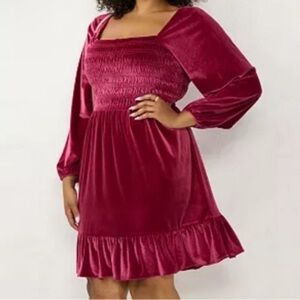 LC Lauren Conrad Raspberry Smocked Velvet Dress